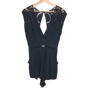 Millau Black Lace Trim Open Back Romper Size Small